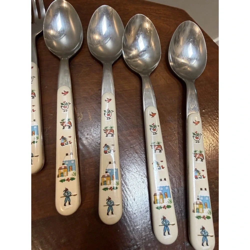 Vintage International Silver Heartland 12 Pc Flatware Set Japan Folk Art Farm